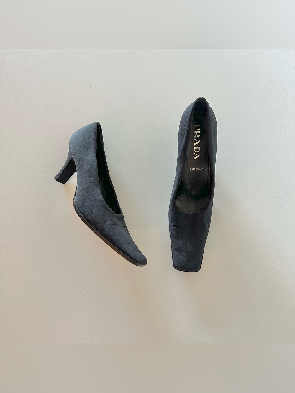 Vintage Prada 90s Archive Square Toe Heels Coquette Office Siren 38.5 Black